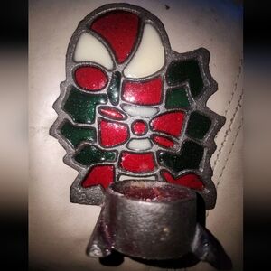 VTG Suncatcher Commodore Tiffany Style Glo Candle  Christmas Candy Cane  4518C